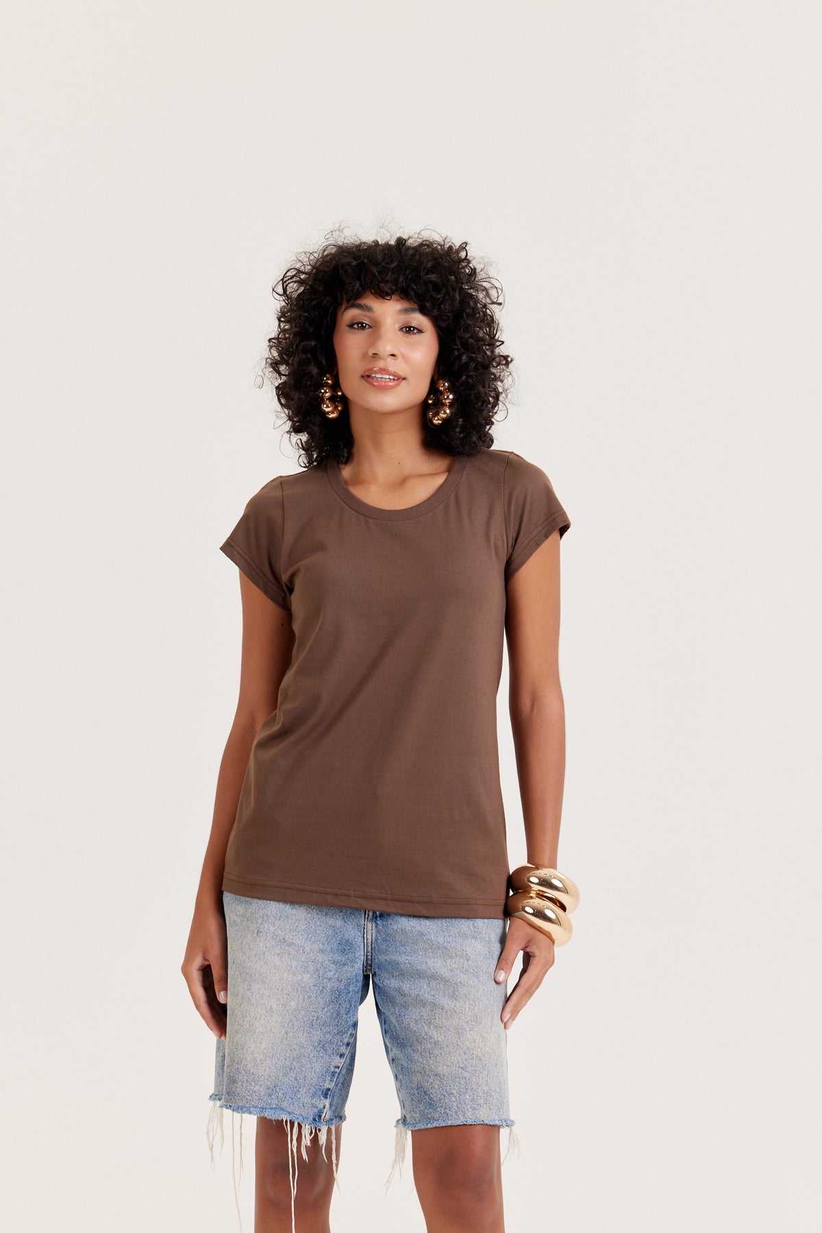 Camiseta Baby Long Premium - Marrom